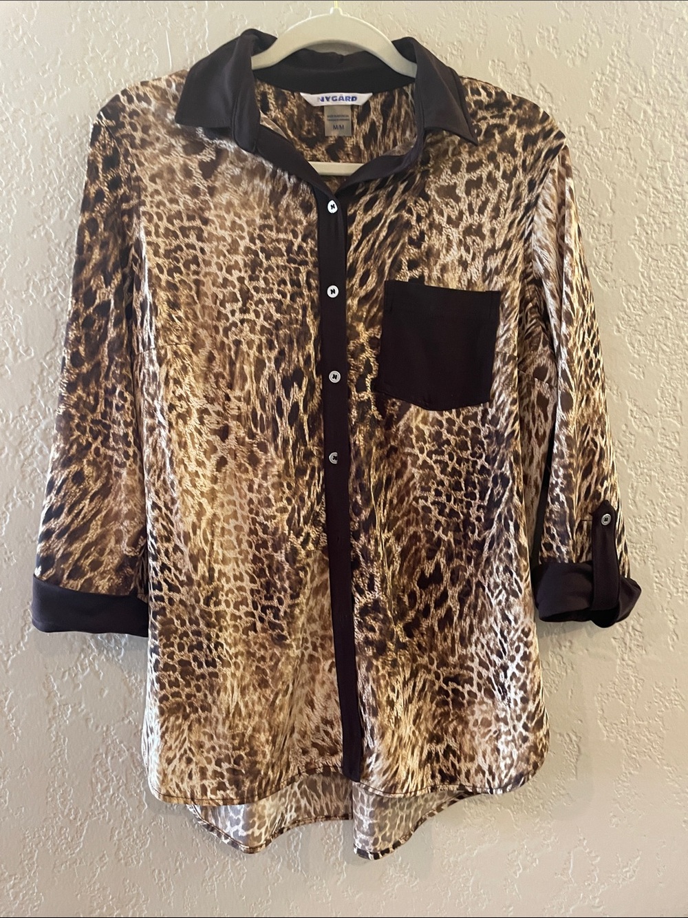 Peter Nygard Leopard-Print Button Down Shirt with Black Trim